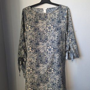 William Morris & Co. x H&M Blue Floral Tunic Shift Dress Sz 4 Tie Sleeve